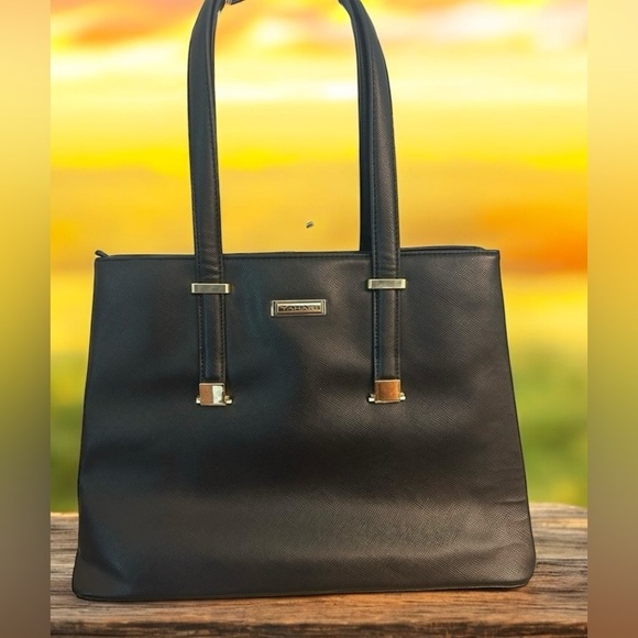 Tahari Black Metropolis Tote Handbag Purse Briefcase Professional 15x6x11. EUC - Picture 2 of 9